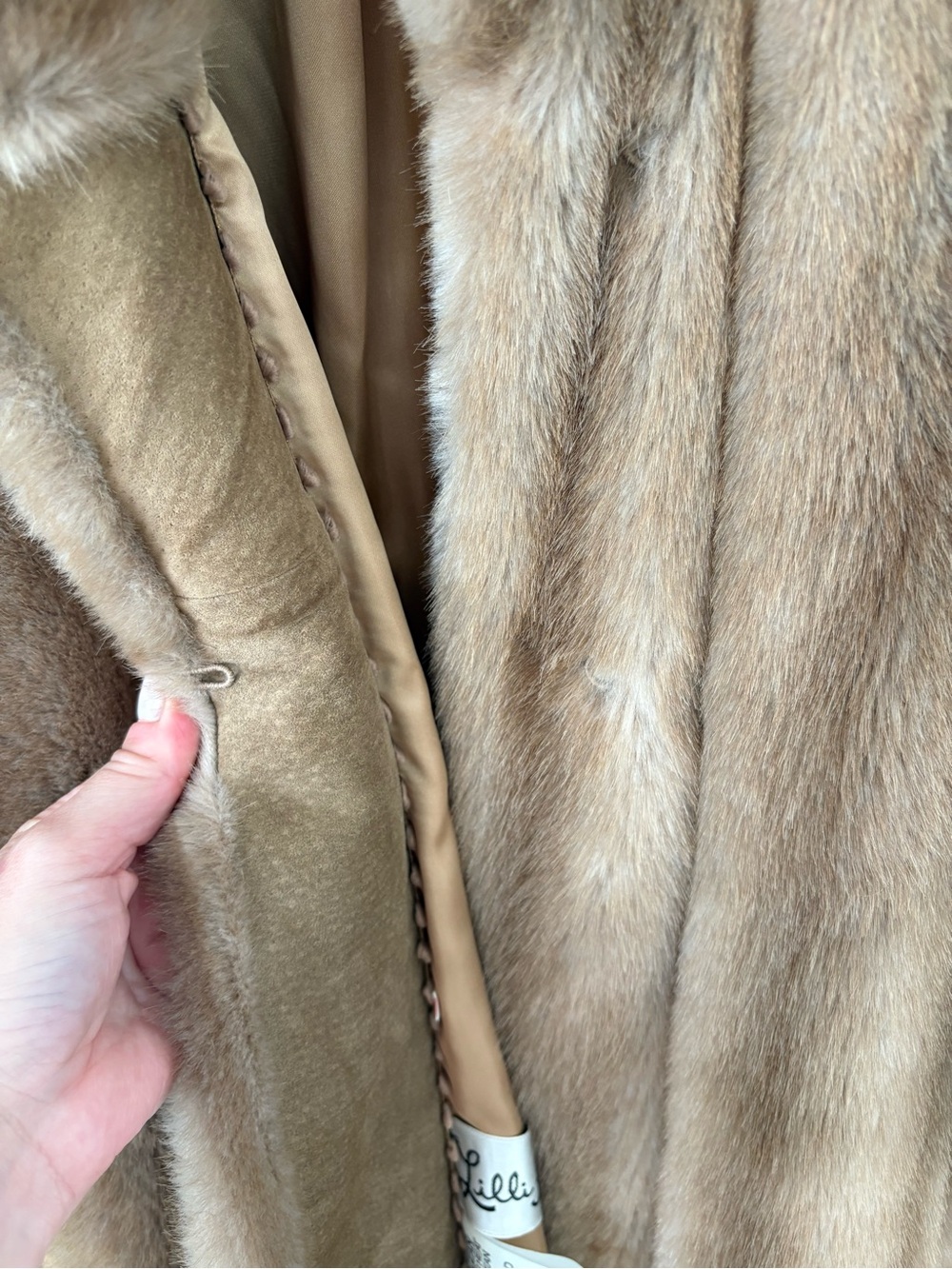 Lilli Ann San Fransisco Neutral Brown Faux Fur Longline Overcoat Size 6 - Picture 8 of 15